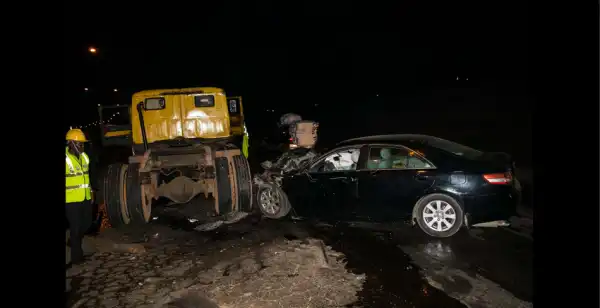 Photos Of Accident Between A Container Truck And Saloon Car In Lagos